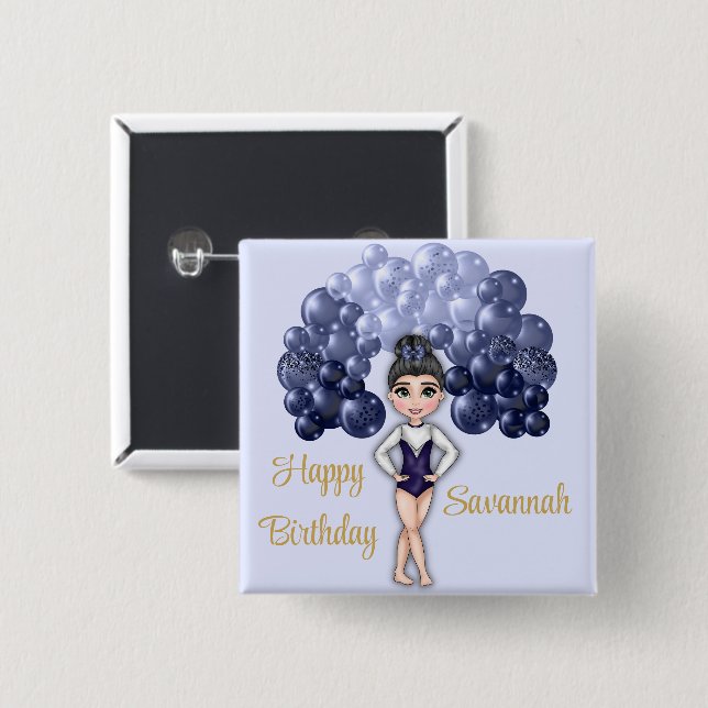 Gymnastics Birthday Party with Blue Balloon Arch Button (Front & Back)