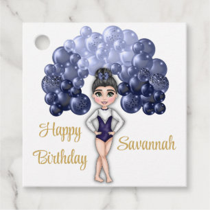 Gymnastics Birthday Party with Blue Balloon Arch Favor Tags