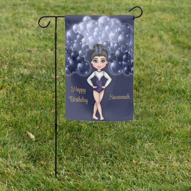 Gymnastics Birthday Party with Blue Balloon Arch Garden Flag (In SItu)