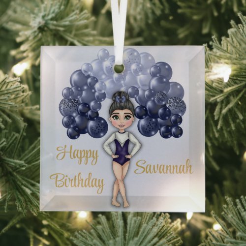 Gymnastics Birthday Party with Blue Balloon Arch Glass Ornament