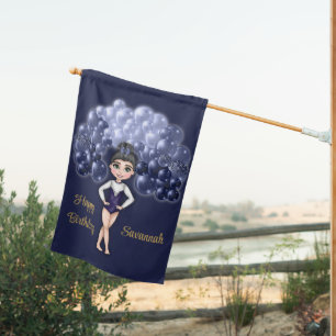 Gymnastics Birthday Party with Blue Balloon Arch House Flag