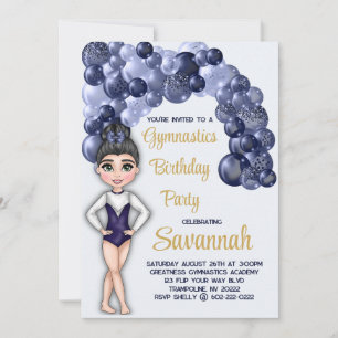 Gymnastics Birthday Party with Blue Balloon Arch Invitation