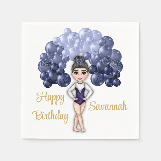 Gymnastics Birthday Party with Blue Balloon Arch Napkins (Front)