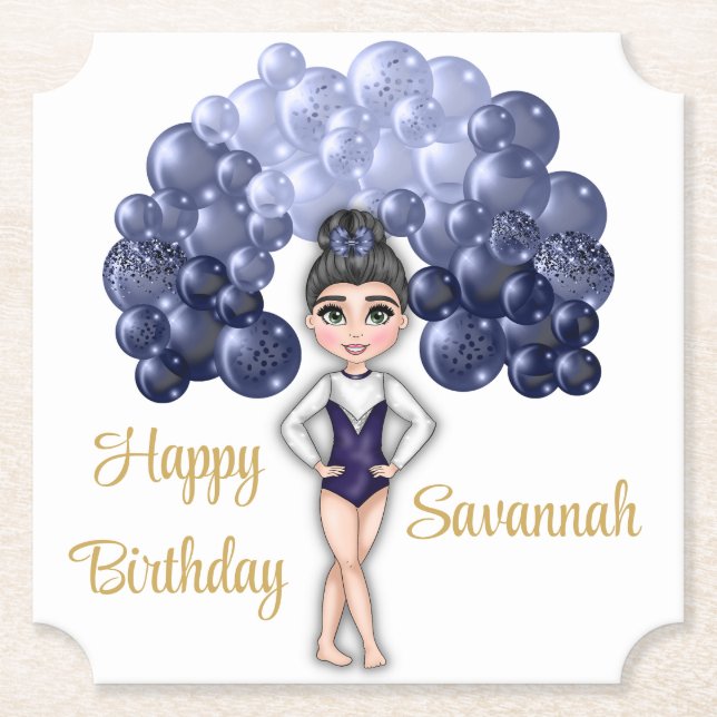 Gymnastics Birthday Party with Blue Balloon Arch Paper Coaster (Front)