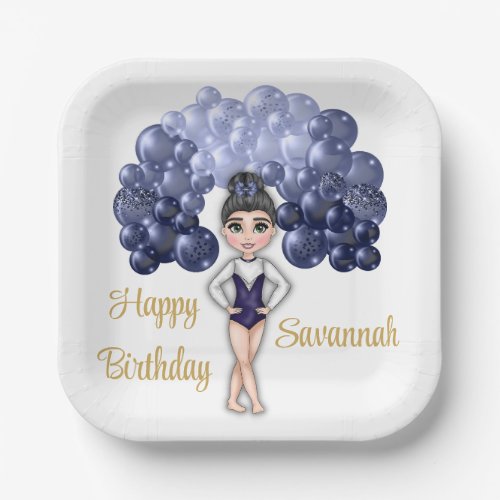 Gymnastics Birthday Party with Blue Balloon Arch Paper Plates