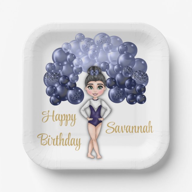 Gymnastics Birthday Party with Blue Balloon Arch Paper Plates (Front)