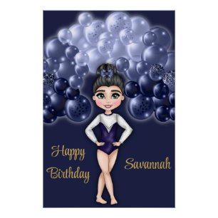 Gymnastics Birthday Party with Blue Balloon Arch Poster