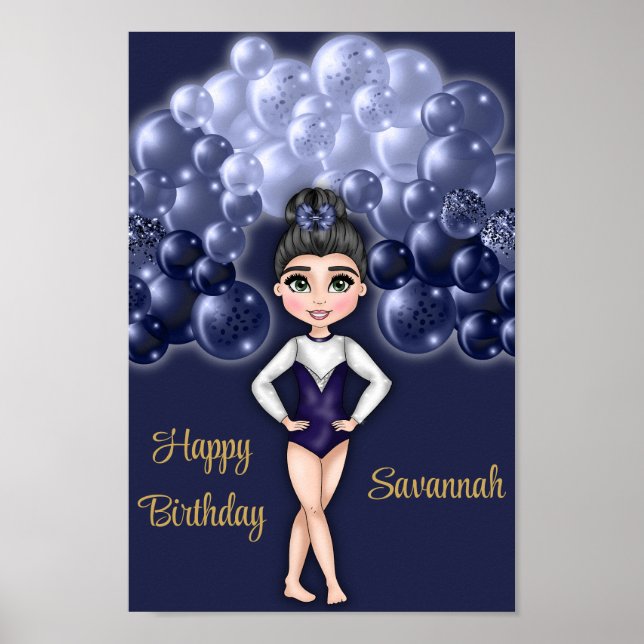 Gymnastics Birthday Party with Blue Balloon Arch Poster (Front)