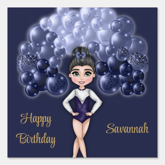 Gymnastics Birthday Party with Blue Balloon Arch Sign (Front)