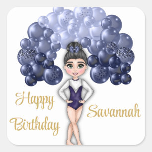 Gymnastics Birthday Party with Blue Balloon Arch Square Sticker