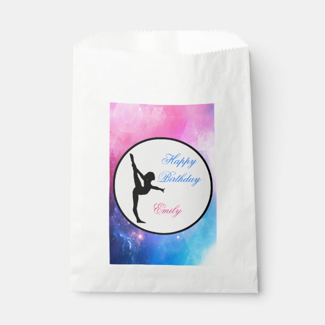 Gymnastics Birthday Pink & Blue Party Favor Bags (Front)