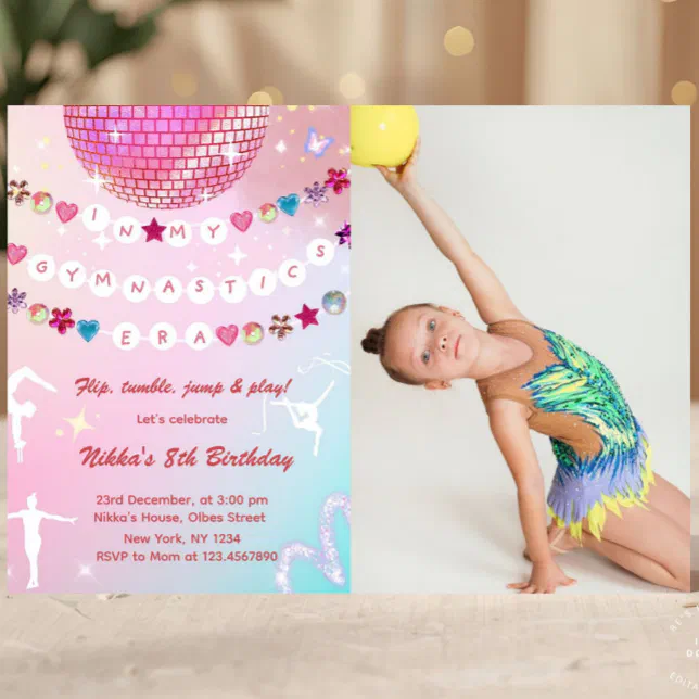 Gymnastics Birthday Pink Gym Party Photo Invitation | Zazzle