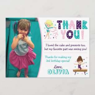 Gymnastics Birthday Thank You Card with Photo