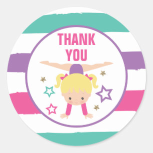 Gymnastics Birthday Thank You Favor Classic Round  Classic Round Sticker