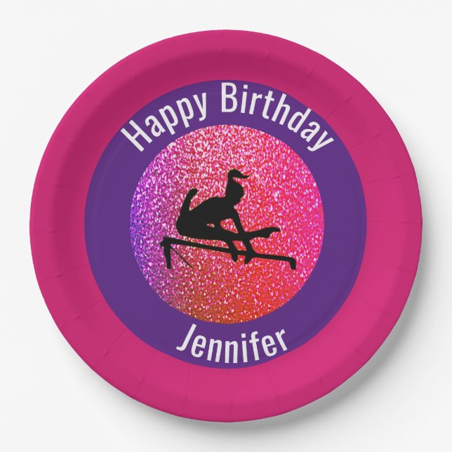 Gymnastics Birthday Uneven Bars Sparkle Paper Plates (Front)