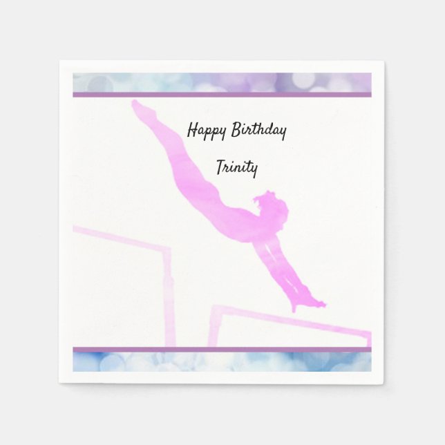 Gymnastics Birthday Uneven Bars Watercolor Napkins (Front)