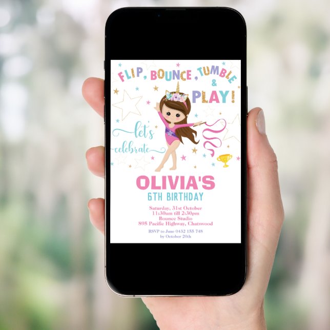 Gymnastics Birthday Unicorn Girl Gymnastics Party Invitation (Front Digital)