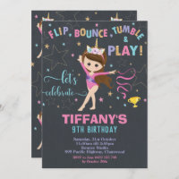 Gymnastics Birthday Unicorn Girl Gymnastics Party Invitation