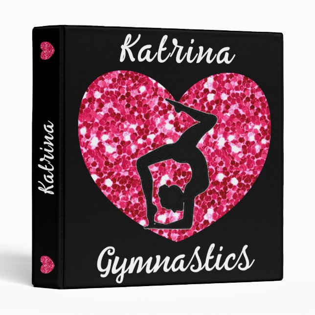 Gymnastics Black and Hot Pink Personalized  3 Ring Binder (Front/Spine)