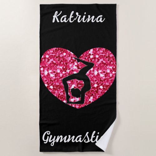 Gymnastics Black and Hot Pink Personalized  Beach Towel