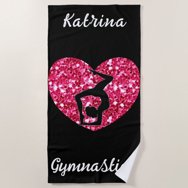 Gymnastics Black and Hot Pink Personalized  Beach Towel (Front)