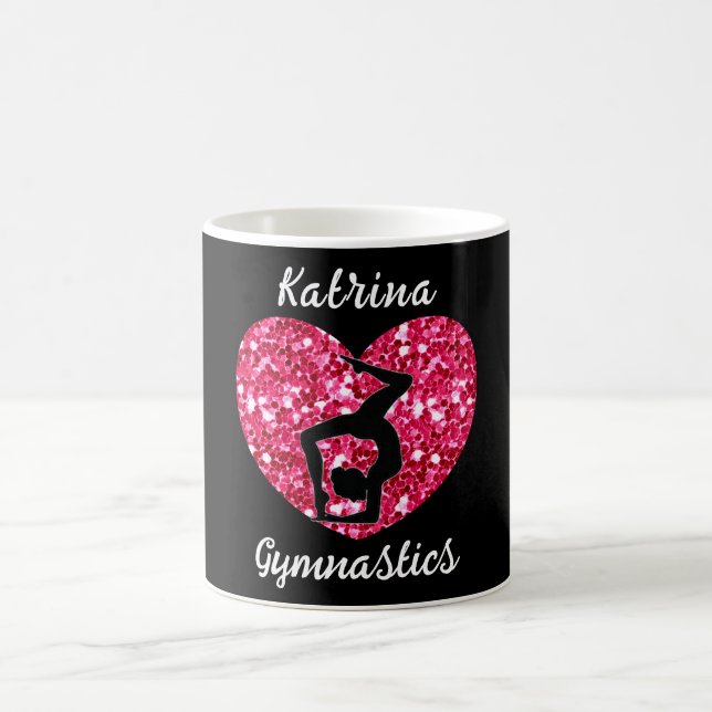 Gymnastics Black and Hot Pink Personalized  Coffee Mug (Center)