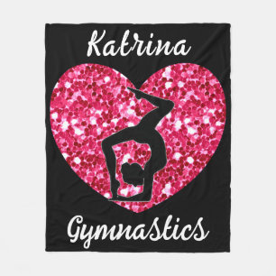 Gymnastics Black and Hot Pink Personalized Fleece Blanket