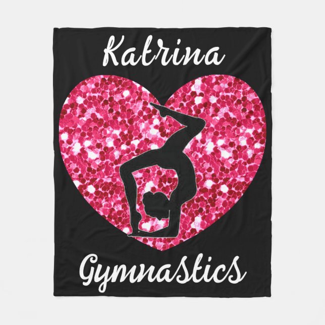 Gymnastics Black and Hot Pink Personalized  Fleece Blanket (Front)