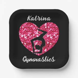 Gymnastics Black and Hot Pink Personalized Paper Plates