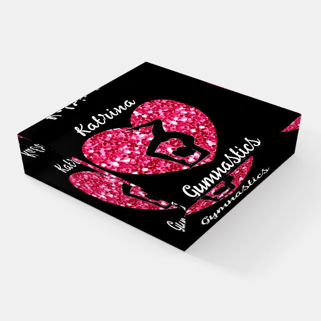 Gymnastics Black and Hot Pink Personalized  Paperweight (Angled)