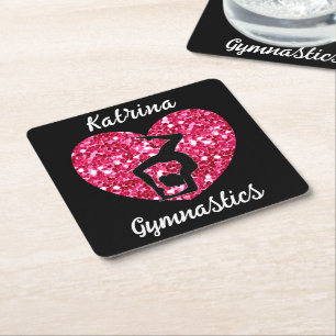 Gymnastics Black and Hot Pink Personalized Square Paper Coaster