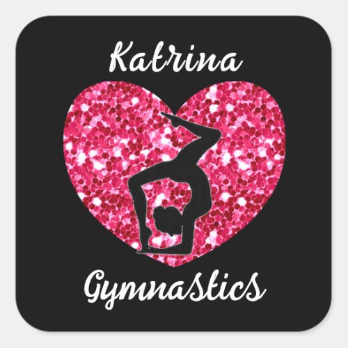 Gymnastics Black and Hot Pink Personalized  Square Sticker