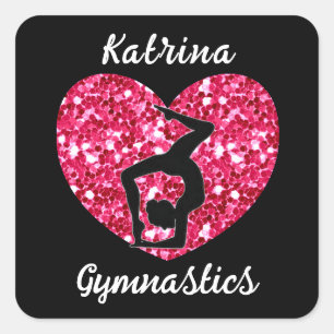 Gymnastics Black and Hot Pink Personalized  Square Sticker