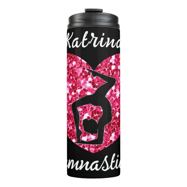 Gymnastics Black and Hot Pink Personalized  Thermal Tumbler (Front)