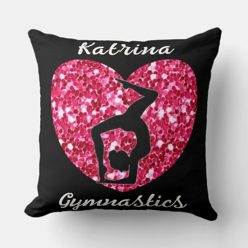 Gymnastics Black and Hot Pink Personalized  Throw Pillow