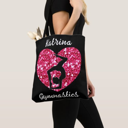 Gymnastics Black and Hot Pink Personalized  Tote Bag