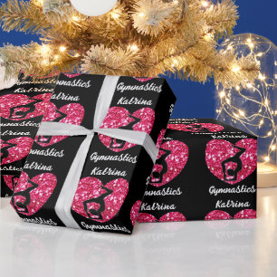 Gymnastics Black and Hot Pink Personalized  Wrapping Paper
