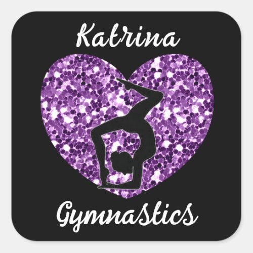 Gymnastics Black and Purple Personalized  Square Sticker