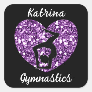 Gymnastics Black and Purple Personalized Square Sticker