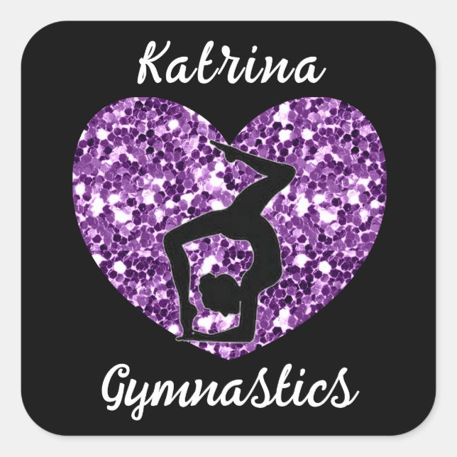 Gymnastics Black and Purple Personalized  Square Sticker (Front)