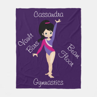 Gymnastics Black Hair, Blue Eyes, Purple Leotard Fleece Blanket