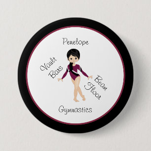 Gymnastics Black Hair, Brown Eyes, Burgundy Leo Button