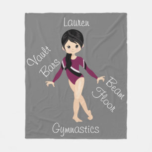 Gymnastics Black Hair, Brown Eyes, Burgundy Leo Fleece Blanket
