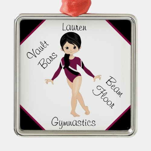 Gymnastics Black Hair Brown Eyes Burgundy Leo   Metal Ornament