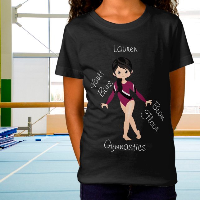 Gymnastics Black Hair, Brown Eyes, Burgundy Leo   T-Shirt (Creator Uploaded)