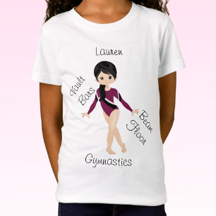 Gymnastics Black Hair, Brown Eyes, Burgundy Leo  T-Shirt
