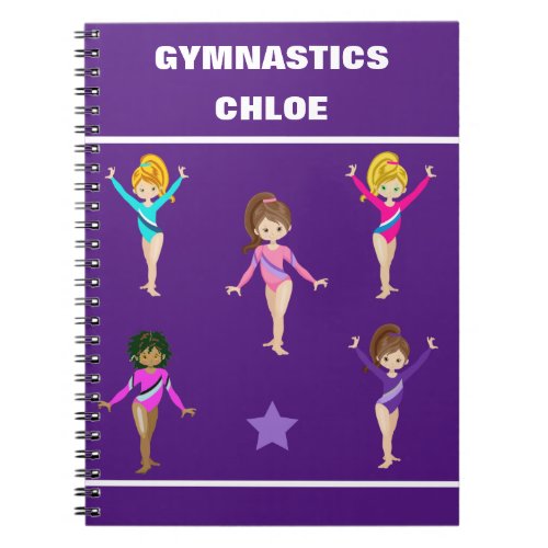 GYMNASTICS BLANKET WITH 5 GYMNASTS PERSONALIZED NOTEBOOK