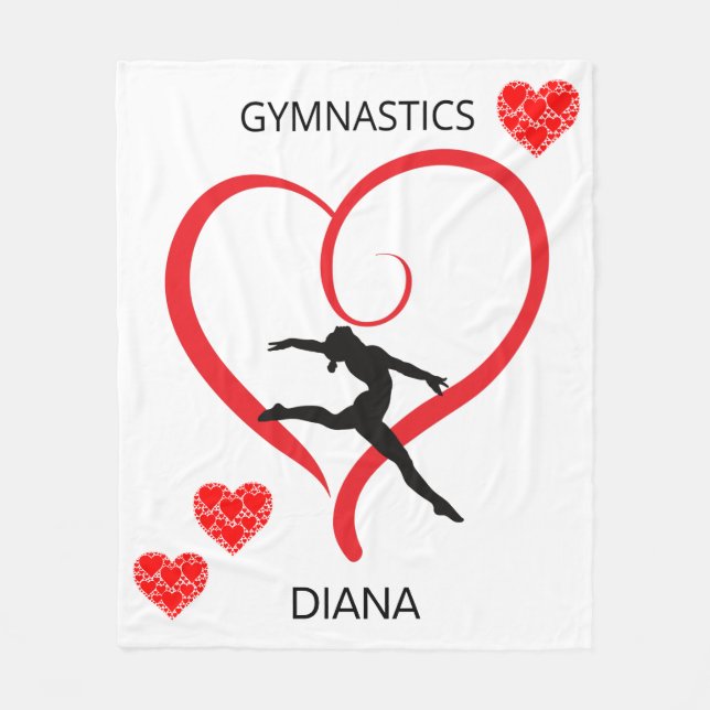 Gymnastics blanket with red hearts & Gymnast. (Front)