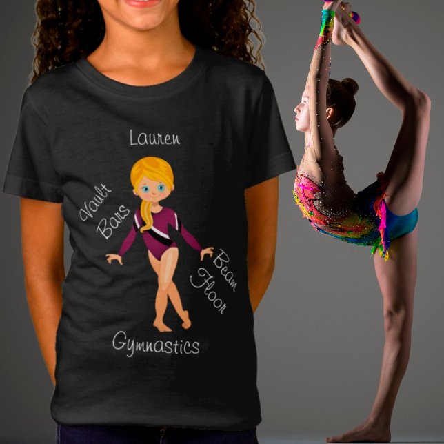 Gymnastics Blonde, Blue Eyes, Burgundy Leotard   T-Shirt (Creator Uploaded)
