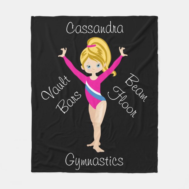Gymnastics Blonde, Blue Eyes, Pink Leotard Fleece Blanket (Front)